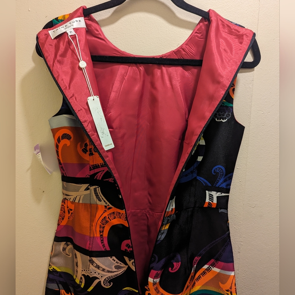 TRINA TURK 'Kudson' Multi Color Paisley Sleeveless Sheath Silk Blend Dress- 2 - Picture 8 of 11